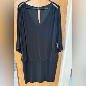 Betsy & Adam Dress 16W Black Formal Blouson Drop Waist USA